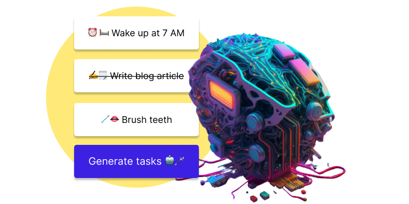 todo list next to a robot brain with neon colors